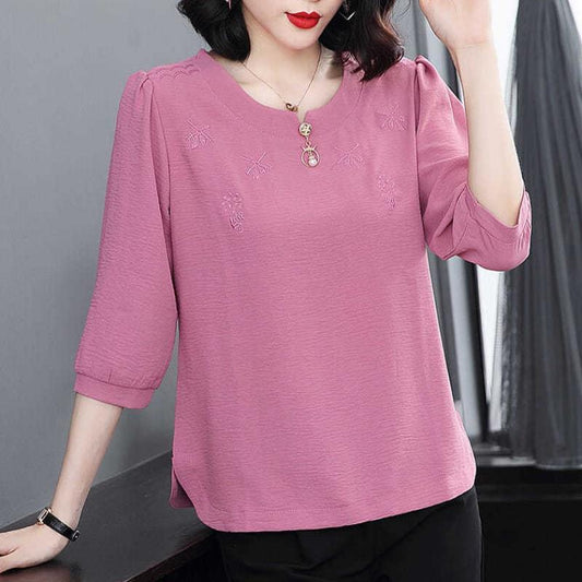 jinran Solid half sleeve Beading Chiffon shirt Women Fashion elegant O-neck plus size 4XL loose tee ladies 2021 new green summer tops