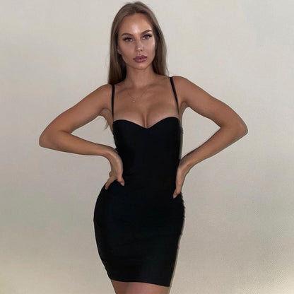 jinran Solid Women Strap Mini Dress Bodycon Sexy Streetwear Party Club Elegant 2021 Summer Clothes Basic Slim Fashion Casual