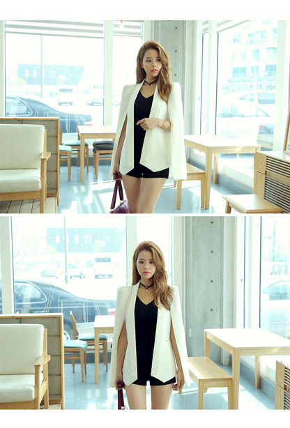 jinran Shawl Collar Split Sleeve Cloak Blazer Cape New Women&#39;s Spring Solid Color OL Suit Jacket Coat Black White