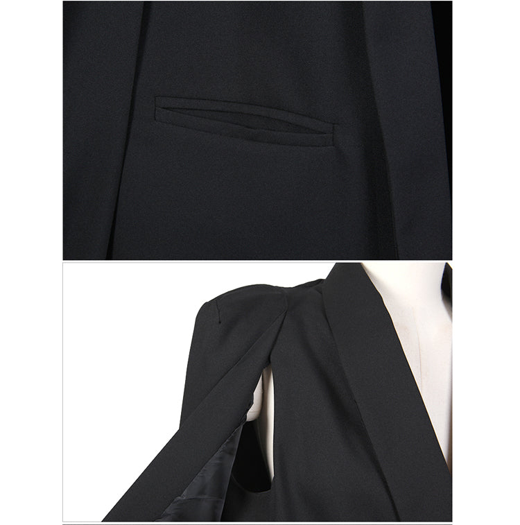 jinran Shawl Collar Split Sleeve Cloak Blazer Cape New Women&#39;s Spring Solid Color OL Suit Jacket Coat Black White