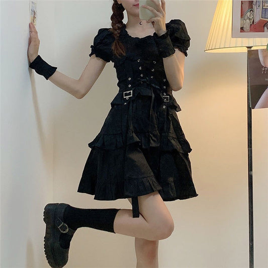 jinran Women&#39;s Gothic Lolita Dress Goth Punk Gothic Harajuku Mall Goth Style Bandage Black Dress Emo Clothes Dress Spring 2021