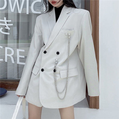 jinran New Suit Jacket Women&#39;s Trendy Dark Black Retro Loose And Thin Fried Street Suit Jacket Women 2022 Spring And Autumn Loose A