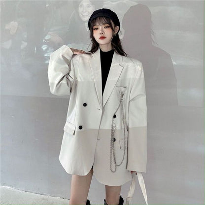 jinran New Suit Jacket Women&#39;s Trendy Dark Black Retro Loose And Thin Fried Street Suit Jacket Women 2022 Spring And Autumn Loose A