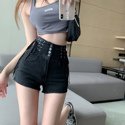 jinran Sexy Denim Shorts New Women&#39;s Slim Fit Pants 2021 Summer Back Hollow Out Quality High Waist Tight Female Elastic Short Jeans
