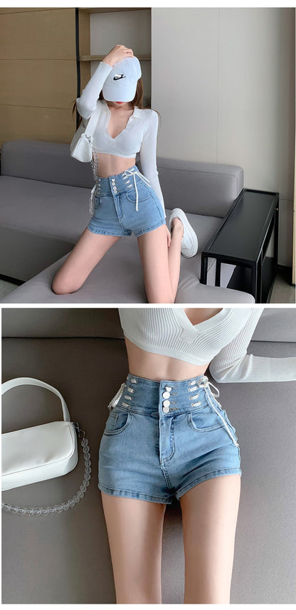 jinran Sexy Denim Shorts New Women&#39;s Slim Fit Pants 2021 Summer Back Hollow Out Quality High Waist Tight Female Elastic Short Jeans