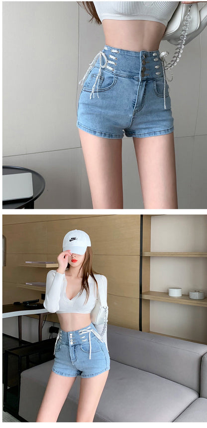 jinran Sexy Denim Shorts New Women&#39;s Slim Fit Pants 2021 Summer Back Hollow Out Quality High Waist Tight Female Elastic Short Jeans
