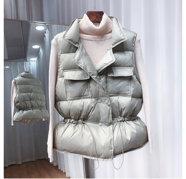 jinran 2022 New Ultra Light Down Vest Women Short Vest Windproof Lightweight Warm Waistcoat Female White Duck Down Down Coat Sleeveless