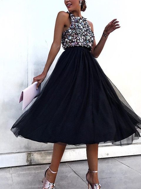 jinran Women&#39;s Sequined Long splice Wedding Party Dress Sleeveless V-neck Blue A-line Elegant Chiffon Dresses Bridesmaid Dinner Dress