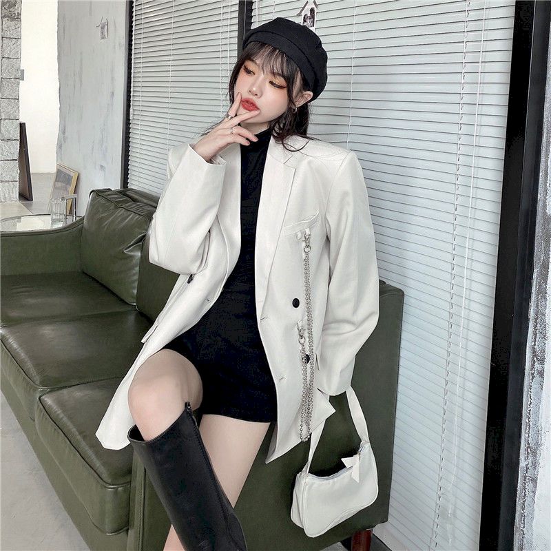 jinran New Suit Jacket Women&#39;s Trendy Dark Black Retro Loose And Thin Fried Street Suit Jacket Women 2022 Spring And Autumn Loose A