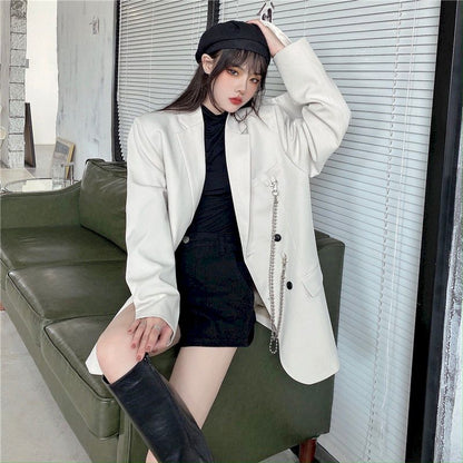 jinran New Suit Jacket Women&#39;s Trendy Dark Black Retro Loose And Thin Fried Street Suit Jacket Women 2022 Spring And Autumn Loose A