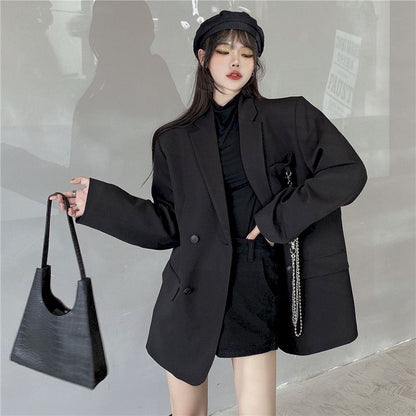 jinran New Suit Jacket Women&#39;s Trendy Dark Black Retro Loose And Thin Fried Street Suit Jacket Women 2022 Spring And Autumn Loose A