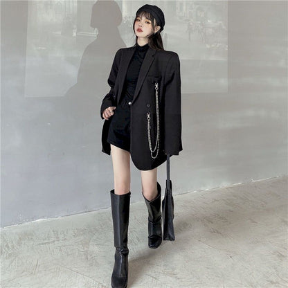 jinran New Suit Jacket Women&#39;s Trendy Dark Black Retro Loose And Thin Fried Street Suit Jacket Women 2022 Spring And Autumn Loose A