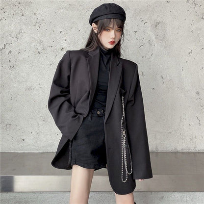 jinran New Suit Jacket Women&#39;s Trendy Dark Black Retro Loose And Thin Fried Street Suit Jacket Women 2022 Spring And Autumn Loose A