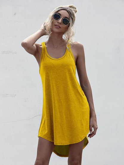 jinran 2022 Summer Casual O-neck Sleeveless Vest Dress Summer Loose Strapless Asymmetrical Cotton Women&#39;s Mini Dress Street Wear Xl 3xl