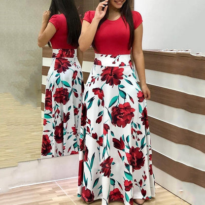 jinran Vintage Floral Print O-Neck Long Dress Women Summer 2021 New Short Sleeve Casual Slim Robe Casual Elegant Lady Maxi Vestidos
