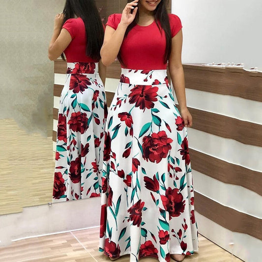 jinran Vintage Floral Print O-Neck Long Dress Women Summer 2021 New Short Sleeve Casual Slim Robe Casual Elegant Lady Maxi Vestidos