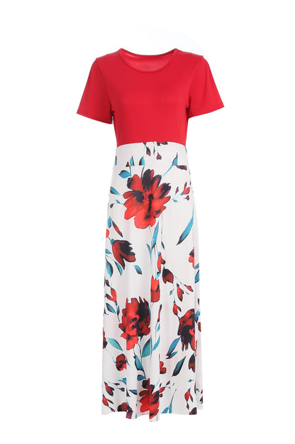 jinran Vintage Floral Print O-Neck Long Dress Women Summer 2021 New Short Sleeve Casual Slim Robe Casual Elegant Lady Maxi Vestidos