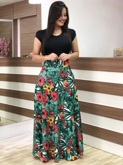 jinran Vintage Floral Print O-Neck Long Dress Women Summer 2021 New Short Sleeve Casual Slim Robe Casual Elegant Lady Maxi Vestidos