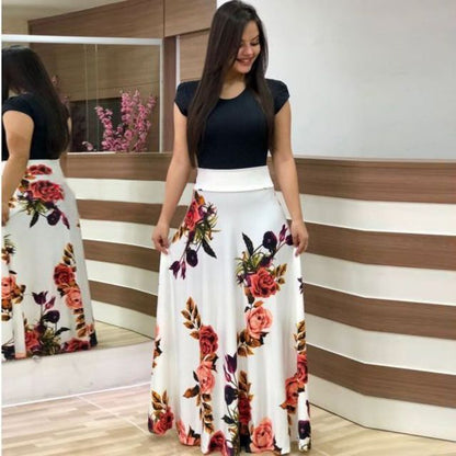 jinran Vintage Floral Print O-Neck Long Dress Women Summer 2021 New Short Sleeve Casual Slim Robe Casual Elegant Lady Maxi Vestidos