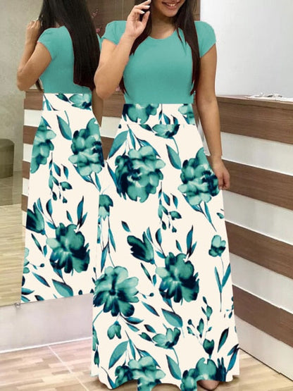 jinran Vintage Floral Print O-Neck Long Dress Women Summer 2021 New Short Sleeve Casual Slim Robe Casual Elegant Lady Maxi Vestidos