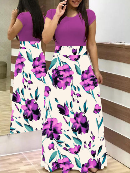 jinran Vintage Floral Print O-Neck Long Dress Women Summer 2021 New Short Sleeve Casual Slim Robe Casual Elegant Lady Maxi Vestidos