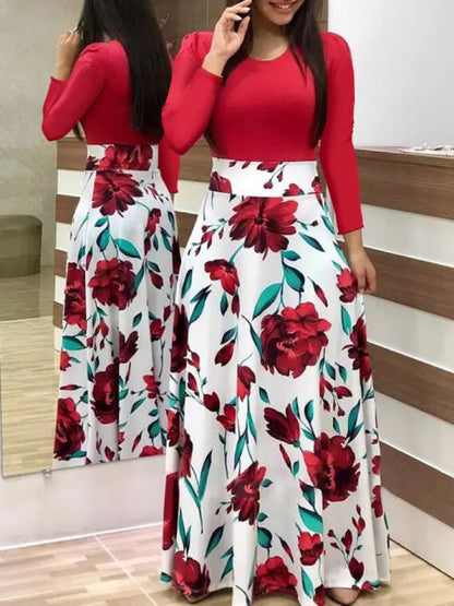 jinran Vintage Floral Print O-Neck Long Dress Women Summer 2021 New Short Sleeve Casual Slim Robe Casual Elegant Lady Maxi Vestidos