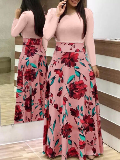jinran Vintage Floral Print O-Neck Long Dress Women Summer 2021 New Short Sleeve Casual Slim Robe Casual Elegant Lady Maxi Vestidos