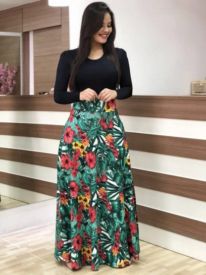 jinran Vintage Floral Print O-Neck Long Dress Women Summer 2021 New Short Sleeve Casual Slim Robe Casual Elegant Lady Maxi Vestidos