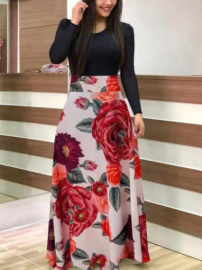 jinran Vintage Floral Print O-Neck Long Dress Women Summer 2021 New Short Sleeve Casual Slim Robe Casual Elegant Lady Maxi Vestidos
