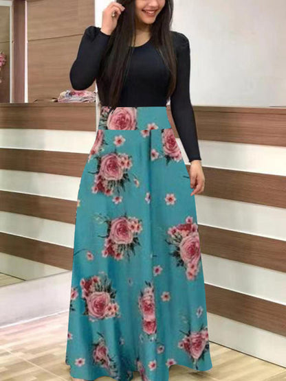 jinran Vintage Floral Print O-Neck Long Dress Women Summer 2021 New Short Sleeve Casual Slim Robe Casual Elegant Lady Maxi Vestidos