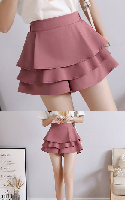 jinran Summer Chiffon Shorts Black White Green Pink Elasticated High Waist Women&#39;s Ruffles Cake Skirt Girl Lovely Sweet Student Dance