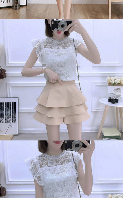 jinran Summer Chiffon Shorts Black White Green Pink Elasticated High Waist Women&#39;s Ruffles Cake Skirt Girl Lovely Sweet Student Dance