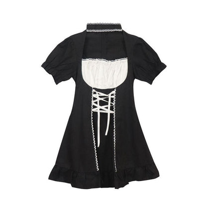 jinran Women&#39;s Maid Dress Kawaii Lolita Outfit French Milkmaid Costume Cosplay Bandage Sexy Waitress Dress Puff Sleeve Uniform