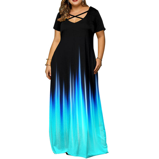 jinran Women&#39;s Fashion Plus Size Casual Short Sleeve  Print Maxi Long Dress Boho Big Size 6XL Dresses For Women Party Sundress Robe