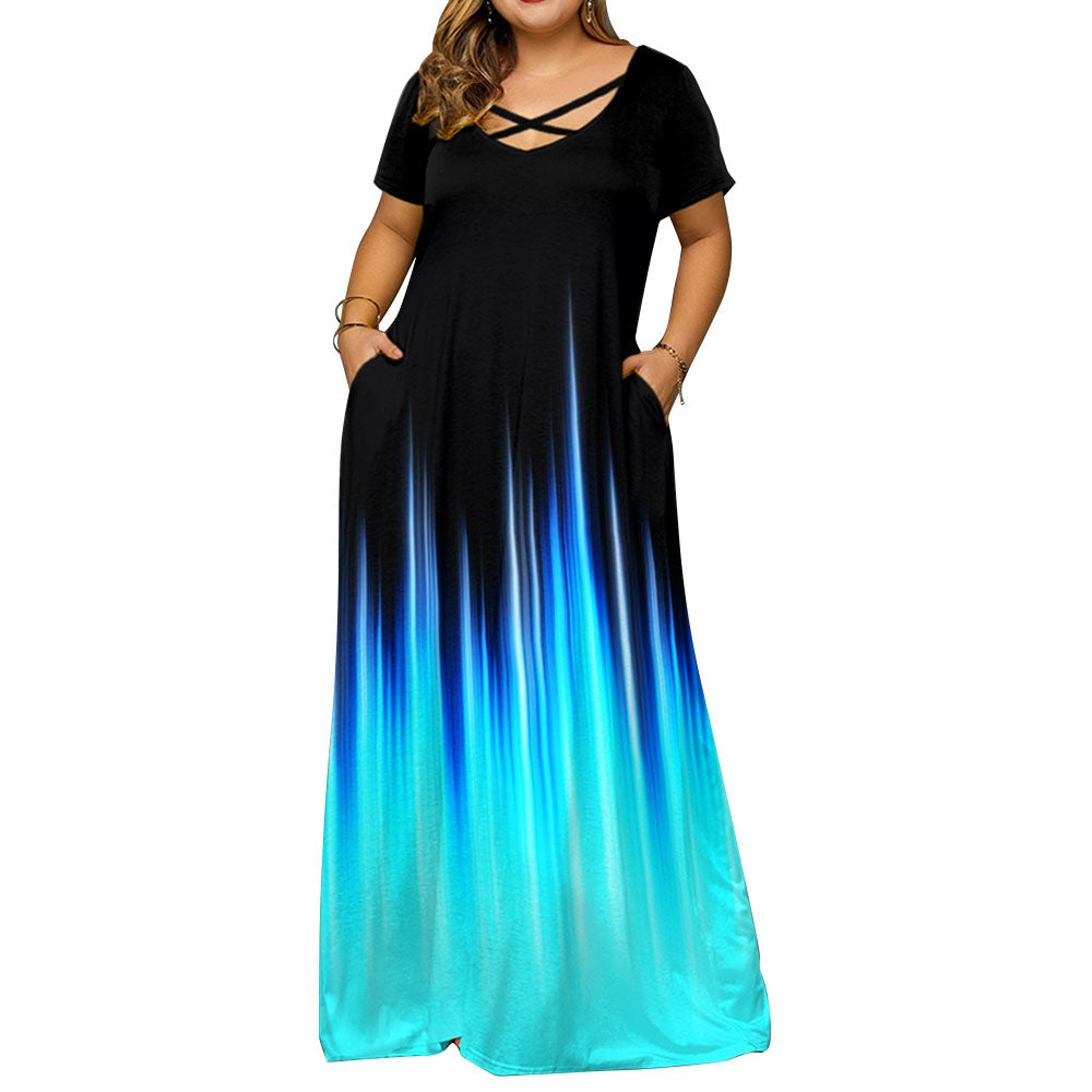 jinran Women&#39;s Fashion Plus Size Casual Short Sleeve  Print Maxi Long Dress Boho Big Size 6XL Dresses For Women Party Sundress Robe