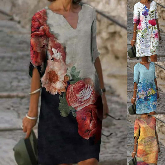 jinran Women 2021 Loose Spring Vintage Ruffles Befree Dress Large Big Printed Summer Boho Casual Party Elegant Dresses Plus Sizes