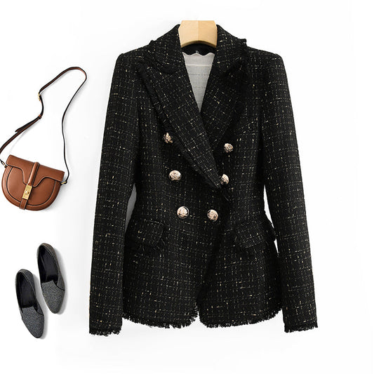 jinran Goddess temperament tweed suit jacket 2022 New double-breasted high-quality slim suit is thin and Small fragrance Jacket Women