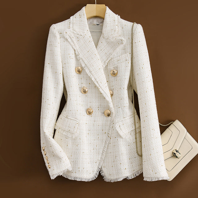 jinran Goddess temperament tweed suit jacket 2022 New double-breasted high-quality slim suit is thin and Small fragrance Jacket Women