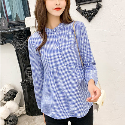 jinran women high neck ruffles plaid pleated shirt button up long sleeve peplum blouse ladies summer casual tops blusas red blue black