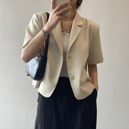 jinran Blazers Women S-4XL Solid Office Lady Chic Summer Fashion Single Breasted Casual Popular Crops Basic Ulzzang Notched Outwear New