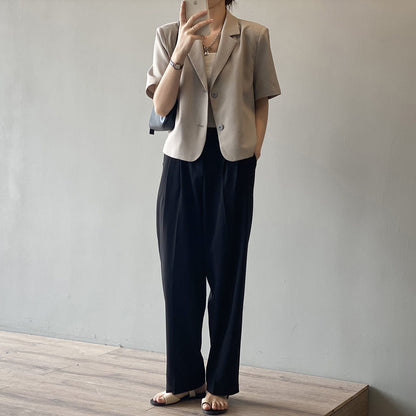 jinran Blazers Women S-4XL Solid Office Lady Chic Summer Fashion Single Breasted Casual Popular Crops Basic Ulzzang Notched Outwear New