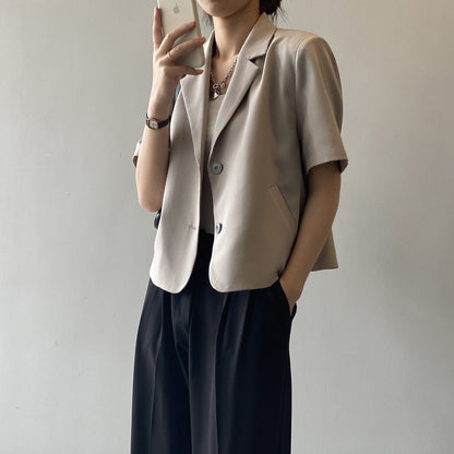 jinran Blazers Women S-4XL Solid Office Lady Chic Summer Fashion Single Breasted Casual Popular Crops Basic Ulzzang Notched Outwear New