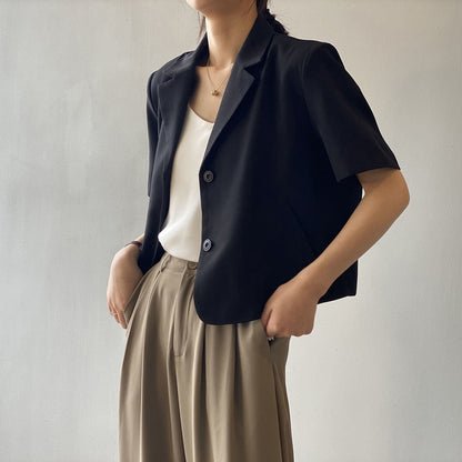 jinran Blazers Women S-4XL Solid Office Lady Chic Summer Fashion Single Breasted Casual Popular Crops Basic Ulzzang Notched Outwear New