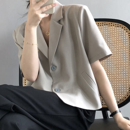 jinran Blazers Women S-4XL Solid Office Lady Chic Summer Fashion Single Breasted Casual Popular Crops Basic Ulzzang Notched Outwear New