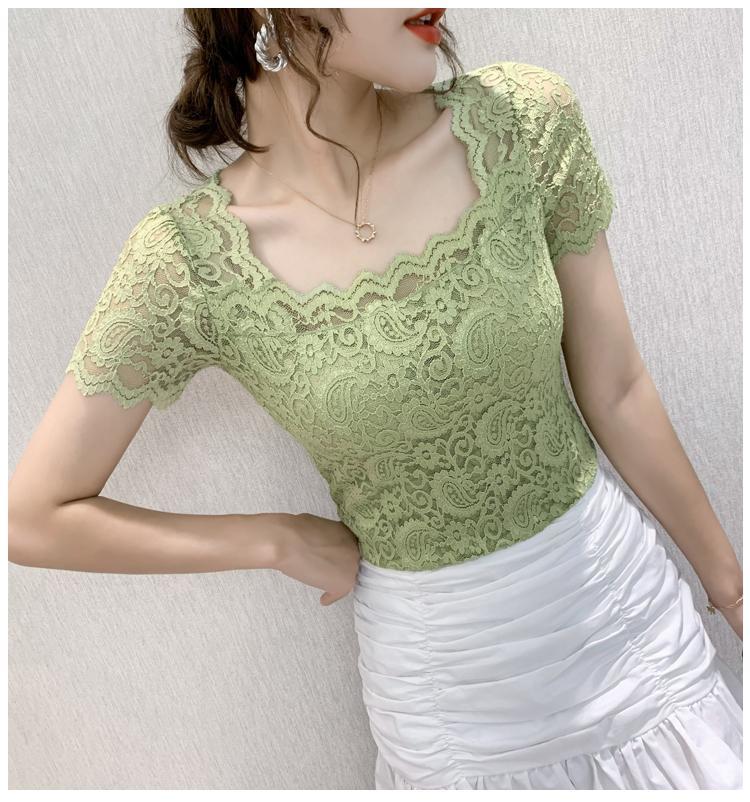 jinran Blouse Women Lace Top Women&#39;s Short-Sleeved Summer Square Collar Sexy Cutout Shirts Blusas Ropa De Mujer