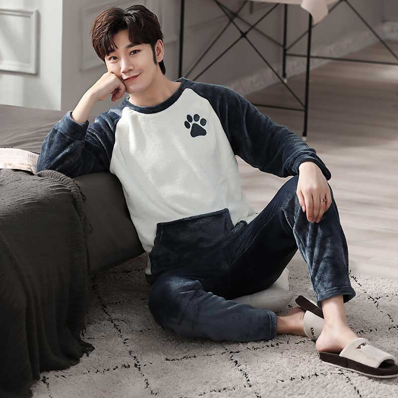 jinran New Style Men&#39;s Pajamas Set Autumn Winter Warm Flannel Thicken Male Pajamas Sets Long Sleeve Sleepwear Top +Pant Leisure