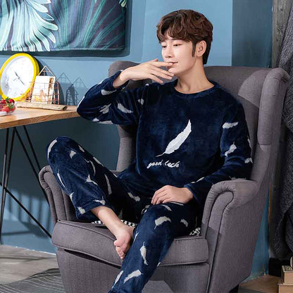 jinran New Style Men&#39;s Pajamas Set Autumn Winter Warm Flannel Thicken Male Pajamas Sets Long Sleeve Sleepwear Top +Pant Leisure