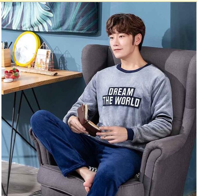 jinran New Style Men&#39;s Pajamas Set Autumn Winter Warm Flannel Thicken Male Pajamas Sets Long Sleeve Sleepwear Top +Pant Leisure