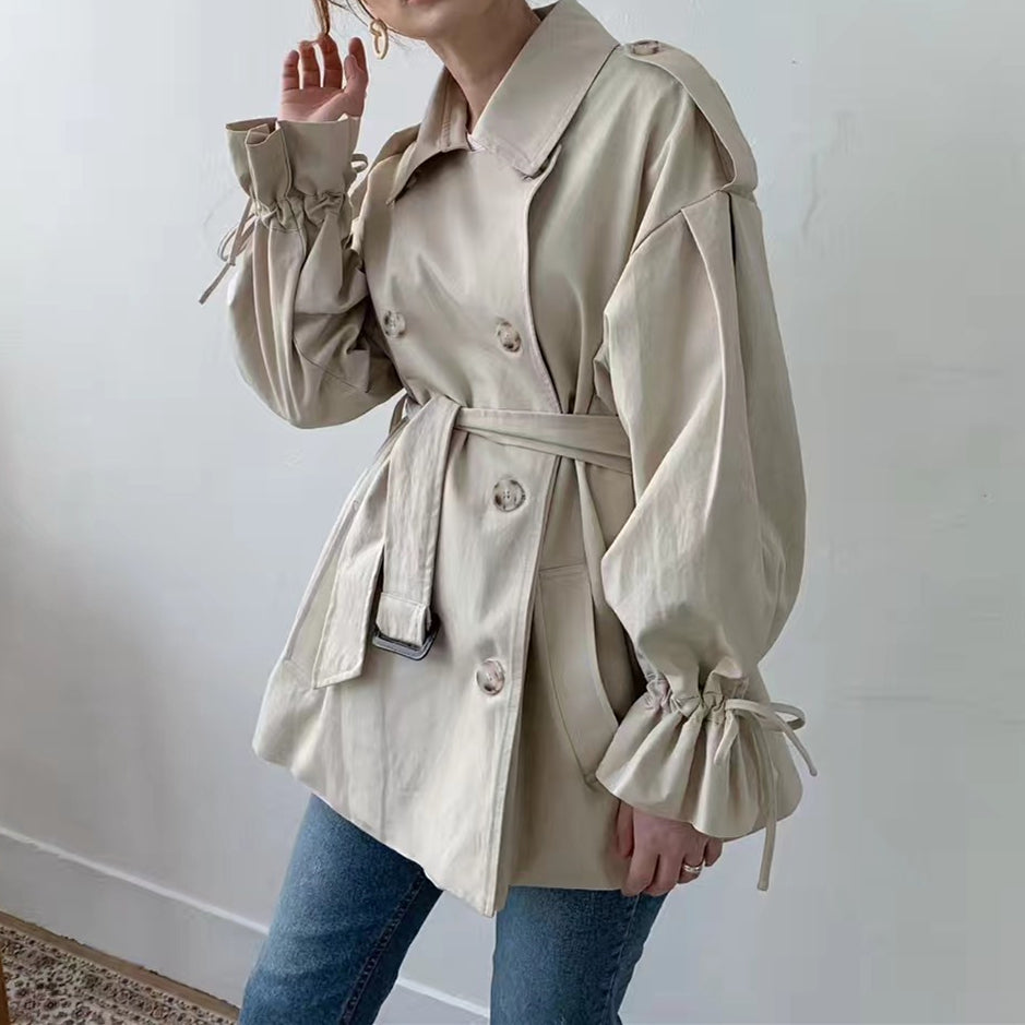 jinran 2022 New Autumn Winter Khaki Minimalist Women&#39;s Trench Coat Sashes Windbreaker Loose Flare Sleeve Double Breasted Trench