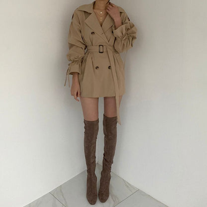 jinran 2022 New Autumn Winter Khaki Minimalist Women&#39;s Trench Coat Sashes Windbreaker Loose Flare Sleeve Double Breasted Trench